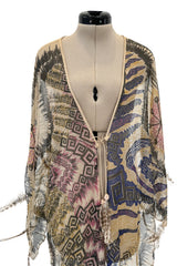 Spring 1981 Zandra Rhodes Runway & Book Piece 'Kenya & Zebras" Feather Trimmed Silk Chiffon Cape Piece