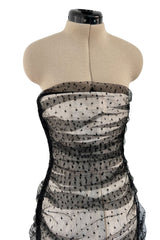 Beautiful Spring 1998 Valentino Black Dot Net Over Ivory Silk Taffeta Strapless Dress