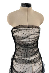 Incredible 1998 Valentino Sample Black Dot Net Over Ivory Silk Taffeta Strapless Dress