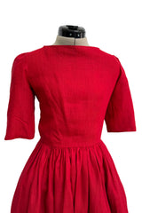 Dreamy Spring 1984 Lanvin by Jules-Francois Crahay Runway Red Linen & Black Dress w Open Bow Back