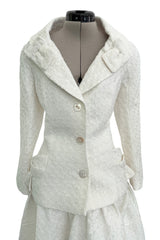 Extraordinary Spring 2006 Christian Dior by John Galliano Textured Off White Bow Detailed Jacket & Full Skirt Suit