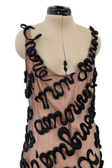 Exquisite Fall 2000 Jean Paul Gaultier Haute Couture Nude & Black Net 3D 'Script' Dress