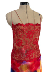 1970s Galanos Couture Silk Chiffon Pant & Over Dress Set w Metallic Lace Detailing