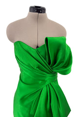 Superb Fall 1987 Yves Saint Laurent Haute Couture Green Version of Runway Dress w Silk Bow