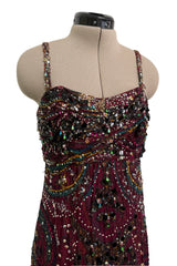 Exquisite 1965-66 James Galanos Couture Heavily Hand Beaded & Sequined Silk Print Dress