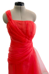 Spring 2012 Oscar de la Renta Runway Look 53 Coral Orange Chiffon One Shoulder Dress