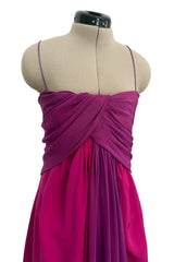 Spring 1985 Yves Saint Laurent Haute Couture Pink Silk Dress w Purple Bodice & Long Front Panel Detail