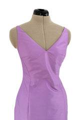 Prettiest 1990s Isaac Mizrahi Pale Pastel Lavender Silk Dress w Flared Skirt & Back Bow