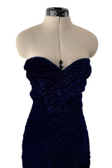 Fall 1986 Yves Saint Laurent Runway & Ad Campaign Hand Gathered Strapless Velvet Dress