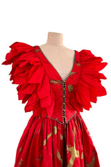 Rare Fall 1981 Fabrice Simon Couture Hand Painted Red & Gold Skirt & Top Dress Set