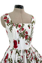 Pretty Spring 2019 Alexander McQueen by Sarah Burton Crisp White Cotton & Red Floral Print Dress