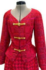 Fabulous 2000s Christian Lacroix Quilted Jacket & Skirt Suit Set with Gold Metal Closures