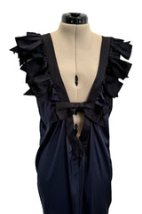 Exceptional Cruise 2009 Chanel by Karl Lagerfeld Blue Silk Deep Front Plunge Dress