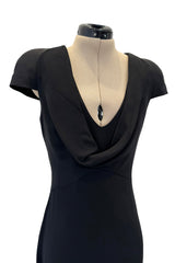 2011 Alexander McQueen Sculpted Bias Cut Black Silk Dress w Front Scoop