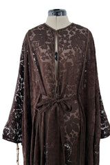 Rare 1960s Thea Porter Couture Brown Silk Open Caftan w Belt & Gold Tassles