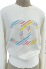 Gorgeous Cruise 2019 Chanel by Karl Lagerfeld Double C Rainbow Stripe Logo Sweater