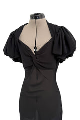 Gorgeous Spring 2006 Christian Dior by John Galliano Black Chiffon Bias Cut Dress w Capped Sleeve