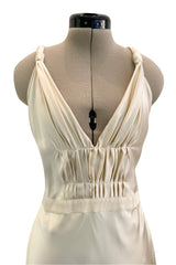 Gorgeous Fall 2000 Prada Backless Ivory Bias Cut Silk Dress w Front Gathering Detail