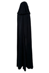 Dramatic Fall 1971 Loris Azzaro Black Jersey Full Length Cape w Hood