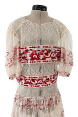 Spring 2016 Etro by Veronica Etro Runway Look 6 Ivory Net Lace Dress w Embroidered Silk Panels