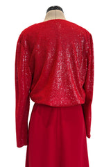 Stunning Fall 1998-99 Giorgio Armani Red Beaded & Sequin Long Skirt & Wrap Top Dress Set