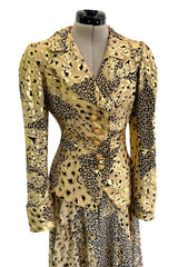 Amazing Fall 1992 Yves Saint Laurent Gold Leopard Print Extra Wide Pant & Jacket Suit Set