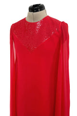 Dreamy Resort 2019 Givenchy by Clare Waight Keller Red Silk Dress w Sequins & Floor Length Sleeves