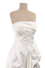 2010-2011 Alexander McQueen Strapless Ivory Silk Dress w Hand Embroidered Flowers & Train