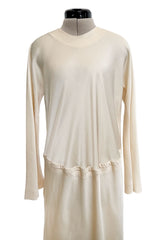 1970s Halston Couture by Roy Halston Bias Cut Silk Dress w Flared Sleeves & Keyhole Back Slit