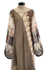 Exceptional 1970s Louis Feraud Bias Cut Silk Light as a Feather Silk Chiffon Caftan Scarf Dress