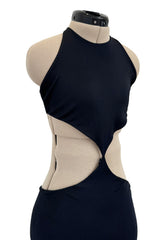 Spectacular Spring 1973 Halston Runway Side Cut Out Black Jersey Bias Cut Dress w Open Back