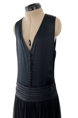 Incredible 1990s Chanel by Karl Lagerfeld Silk & Silk Chiffon Jumpsuit w Camellia Applique Overskirt