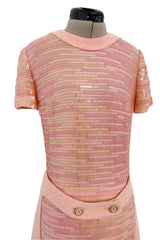 Chic Little Fall 2001 Chanel by Karl Lagerfeld Runway Pastel Pink Dress w Fully Sequin Front