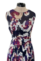 Cruise 2010 Chanel by Karl Lagerfeld Runway Look 33 Silk Chiffon Dress w Oversized Purple Floral Print