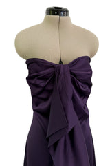 2010s Valentino Roma Strapless Purple Jersey Dress w Built in Corset & Extended Front Ruffles