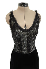 Fall 1995 Valentino by the Original Mr Valentino Runway Black Velvet Dress w Sequin Detailing