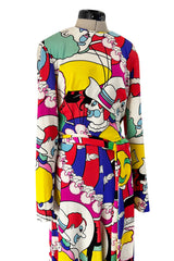 Incredible 1970s Lanvin by Jules-Francois Crahay Clown Print Wide Leg Jersey Jumpsuit