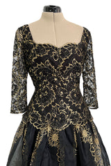 Fall 1995 Zandra Rhodes 'The Fairy Collection' Hand Painted Metallic Gold Lace & Silk Dress