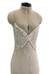 Dreamy 1993 John Anthony Couture Ivory Silk Chiffon Dress w Extensive Beading & Train