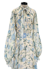 Prettiest Resort 2020 Luisa Beccaria Runway Look 24 Blue & Ivory Silk Chiffon Dress