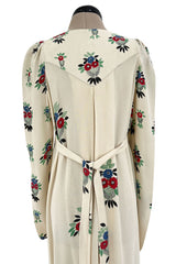 Extraordinary 1973 Ossie Clark & Celia Birtwell Documented Ivory Moss Crepe w Floral