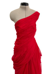 Prettiest Spring 2009 Valentino by Alessandra Facchinetti Look 31 Red Silk Chiffon One Shoulder Dress