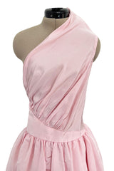 Dreamy Early 1980s Bill Blass Pale Pink Silk One Shoulder Dress w Full Slightly Trained Skirt