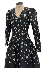 Fall 1979 Yves Saint Laurent Unlabled Haute Couture Black Silk Dress w Elaborate Sequin & Crystal Detailing