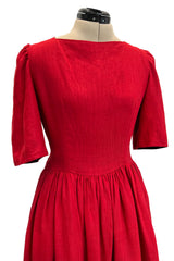 Numbered Spring 1984 Lanvin by Jules-Francois Crahay Runway Red Lined Dress w Open Bow Back
