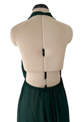 Incredible circa 1973 Halston Couture Green Silk Chiffon Backless & Plunging FrontJumpsuit
