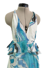 Resort 2011 Emilio Pucci by Peter Dundas Deliberately Faded & Lightly Tie Dyed Feather Light Silk Cotton Blue Print Dress