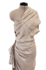 Spectacular Spring 2011 Lanvin by Alber Elbaz Pale Metallic Gold Silver Lame One Shoulder Dress