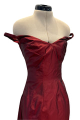 Phenomenal Fall 2000 John Galliano Deep Oxblood Silk Taffeta Corset Dress w Sweeping Skirt Panel