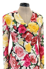 Rare Spring 1988 Christian Lacroix Well Documented Brilliant Silk Floral Dress w Back Bustle